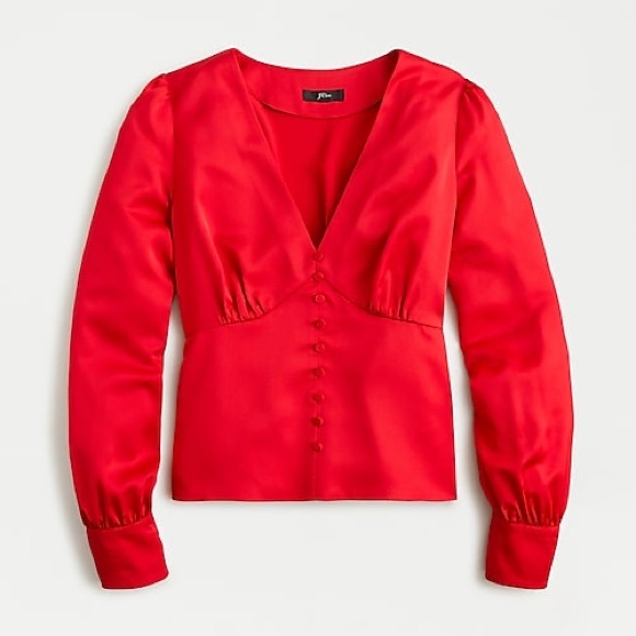 J. Crew Tops - NWT Deep V-neck button-front top in satin-(HUNG)